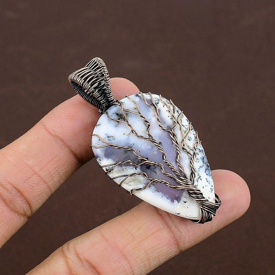 Dendrite Opal Handmade Copper Wire Wrap Jewelry Pendant 2.36" V8U93