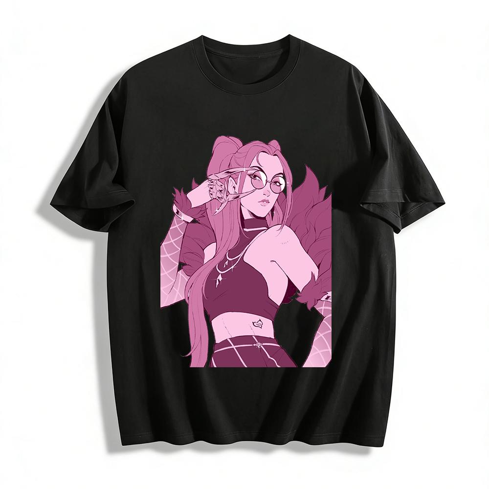 

Графический укороченный топ в стиле KDA Evelynn Женский Y2K Уличная одежда Сетчатый рукав Укороченная футболка для музыкального фестиваля Чистый хлопок XXS