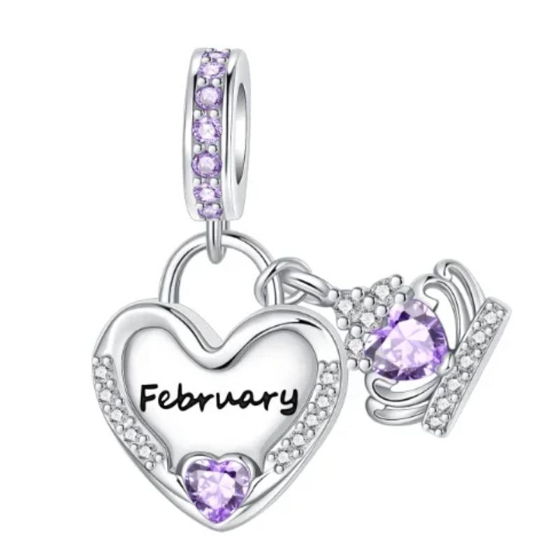 Sparkling Birthstone Charms Copper Heart Key Birthday Pendant Fit Original Necklace Bracelet Women Jewelry Diy Gift