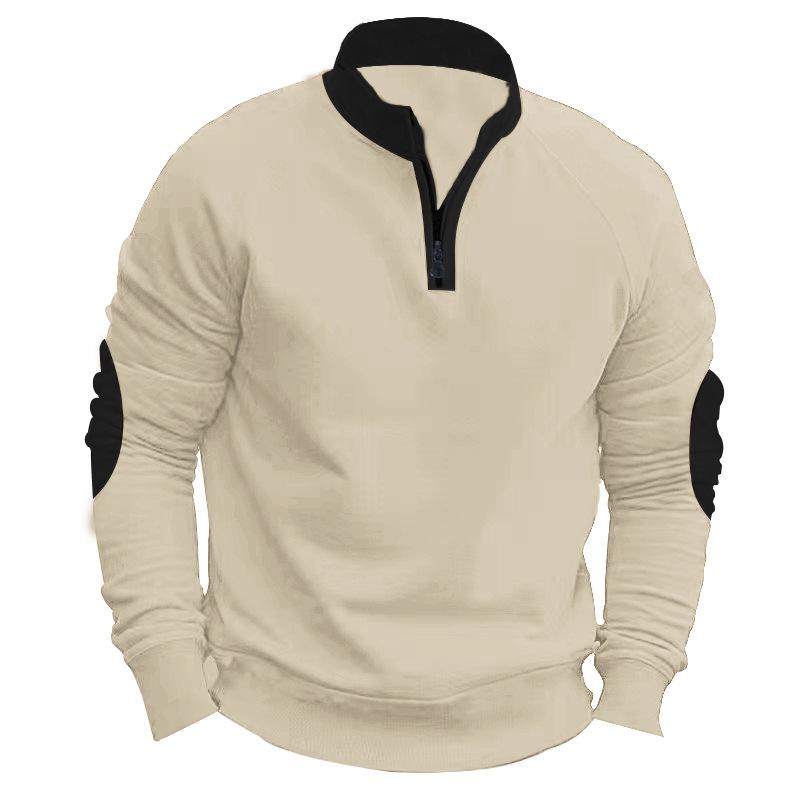 

Мужская повседневная толстовка на молнии с контрастной строчкой, воротником-стойкой и налокотниками, светло-серая XXXL абрикосовый