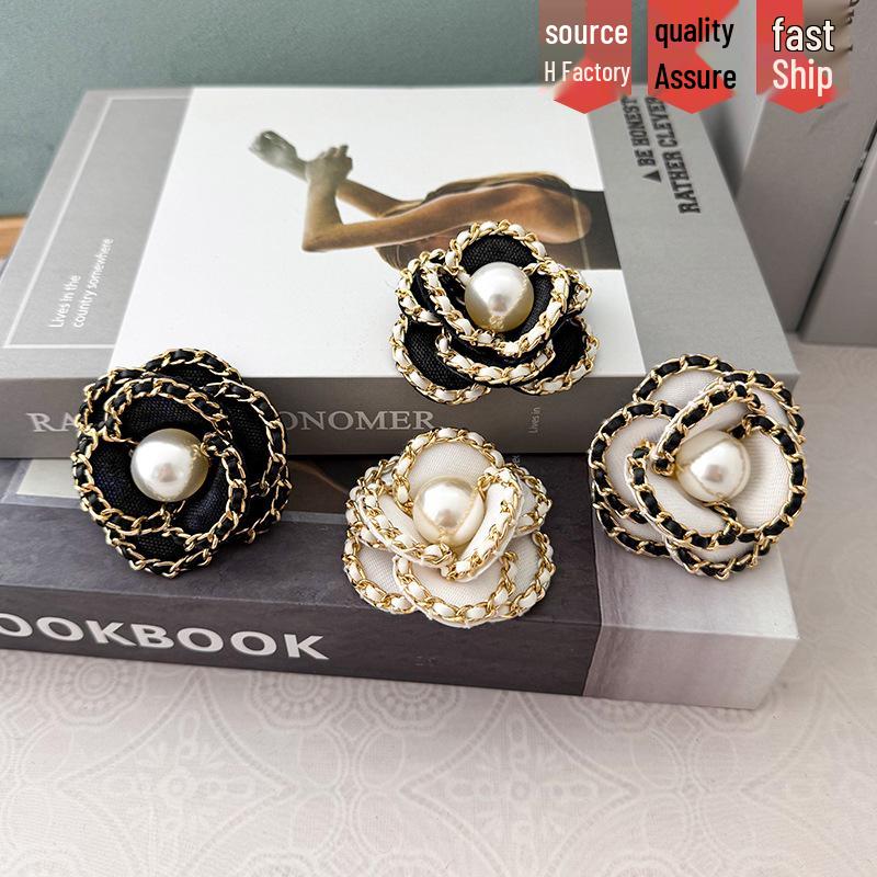 Korean Retro Camellia Pearl Chain Brooch
