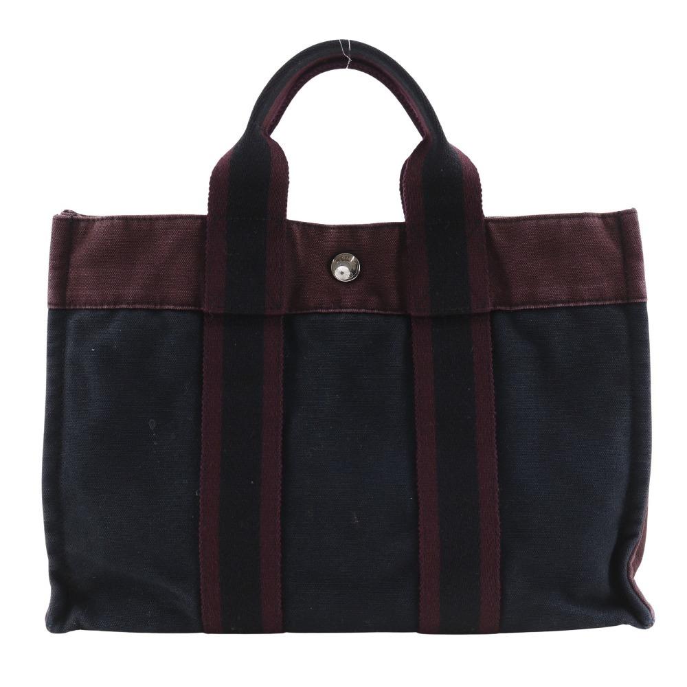 HERMES Fourre ToutPM Handbag Black / red cotton unisex Used