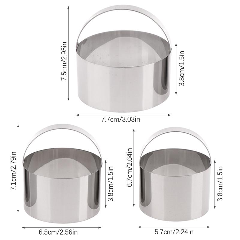 3Pcs/Set Round Biscuit Cutter With Handle DIY Stainless Steel Round Circle Doughnut Cutter Baking Molds 3 Size Baking Tool