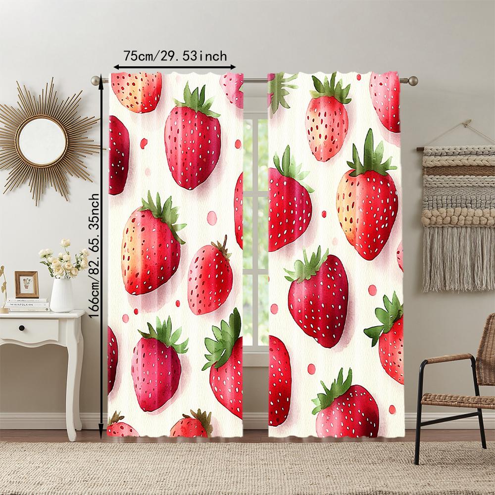 2 stuks, veelzijdige polyester transparante gordijnen voor huisdecoratie Charmante Waterverf Aardbei voor gebruik in slaapkamers en