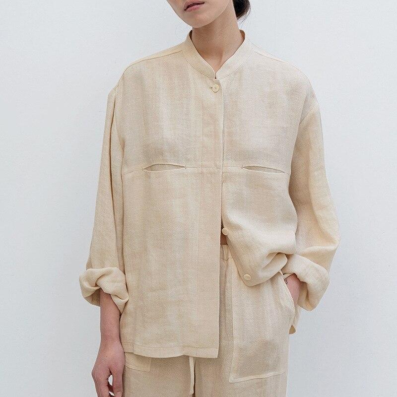 

Johnature японские льняные женские рубашки весенние свободные однотонные простые однобортные универсальные женские топы XL абрикосовый