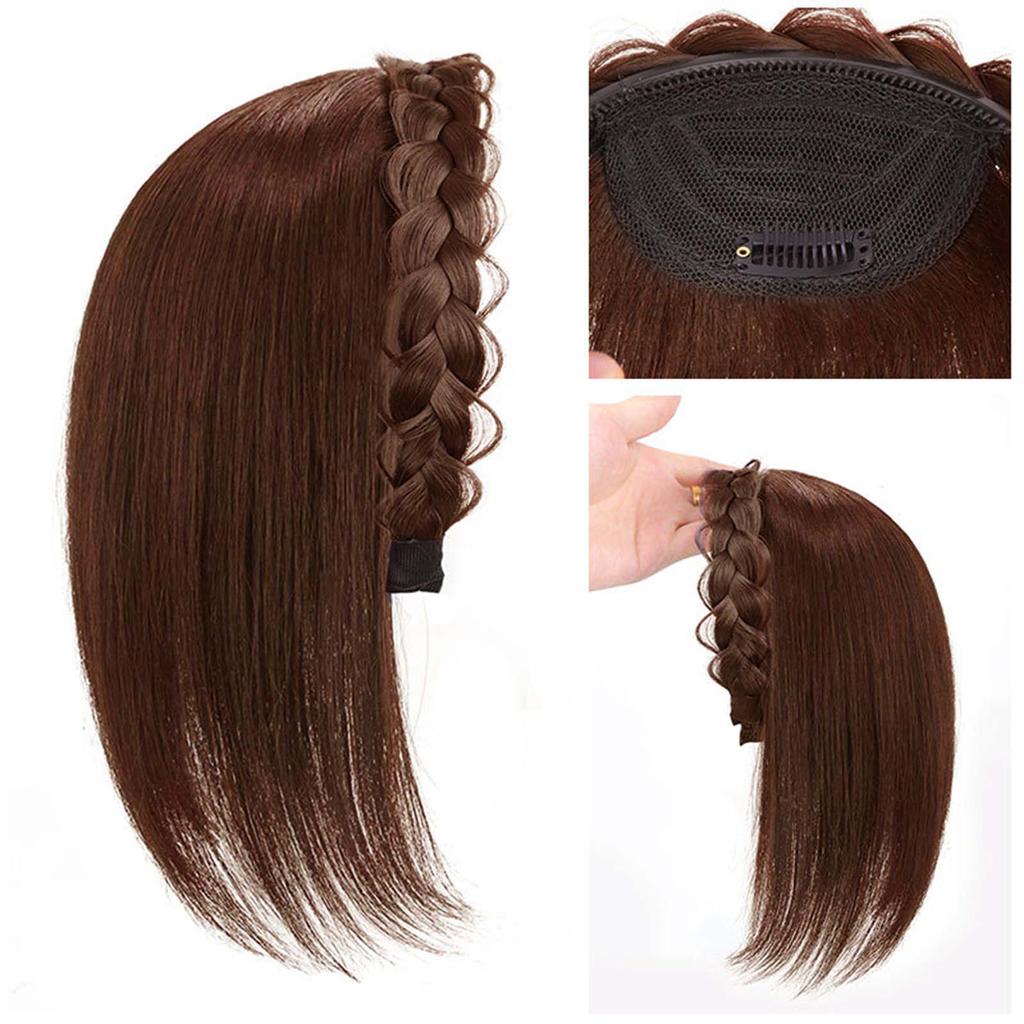 Headband with bangs integrated wig replacement piece for women, braided simulation, no bangs, fishbone headband, replacement piece, half headgear