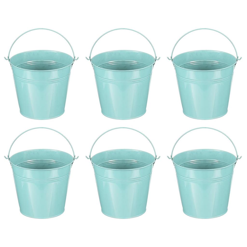 PATIKIL Small Metal Buckets with 6pcs Mini Galvanized Buckets for Craft Party Souvenir Light Blue 5.9"x5.1" Handles, Decoration,