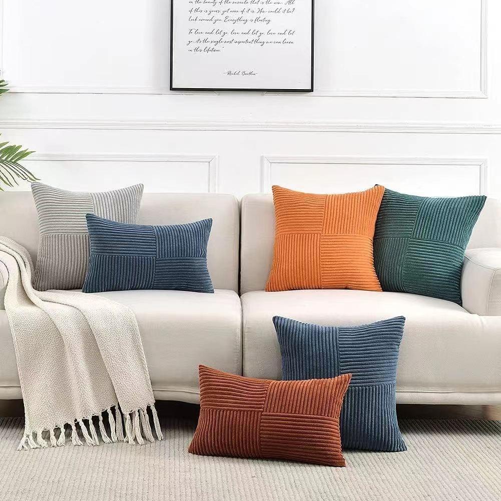 Simple Style Polyester Cushion Cover Stripe Pillow Cover White Beige Pink Solid Color Pillowcase for Sofa Living Room Home Decor