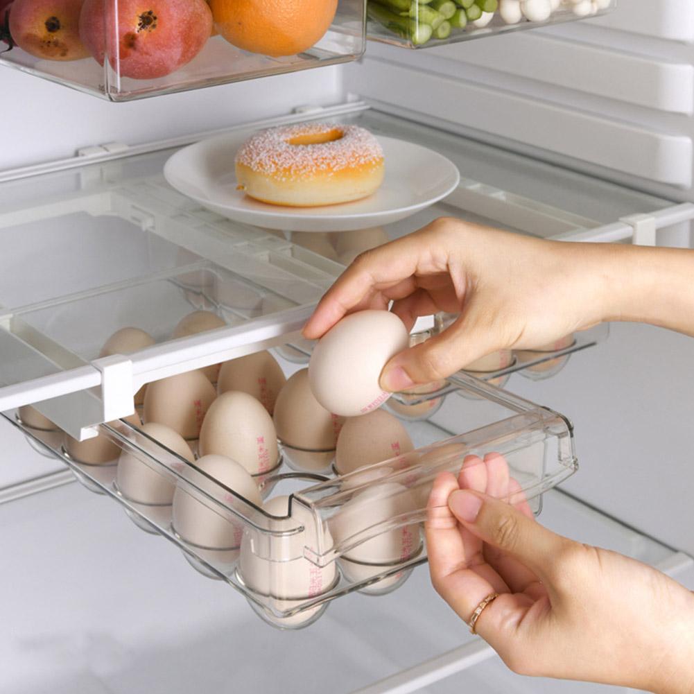 Plastic Clear Fridge Organizer Slide Under Shelf Drawer Box Rack Holder Refrigerator Drawer Kitchen Fruit Food Storage Box