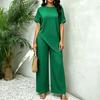 Completi Casual Estivi da Donna 2 Pezzi Top a Manica Corta Girocollo con Orlo Asimmetrico e Pantaloni Lunghi Abbigliamento per il Relax