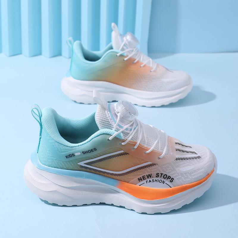 Boys' No-Tie Breathable Mesh Running Shoes, Non-Slip Spin Buckle, Fashionable Spring/Autumn Sports Shoes for Medium and Large Kids