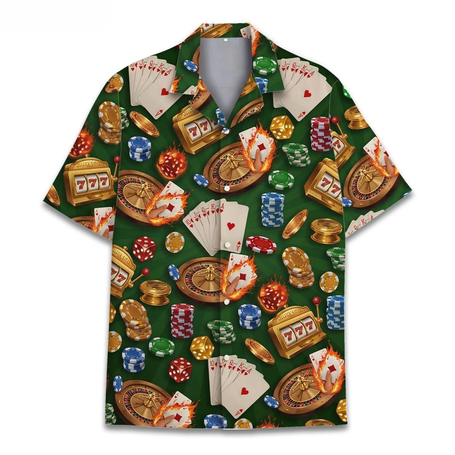 Poker Hawaiian Shirts Gambling Shirt Blackjack Short-sleeve Button Down Shirt Gift for Casino Lover Las Vegas Trip Casino Shirt 140