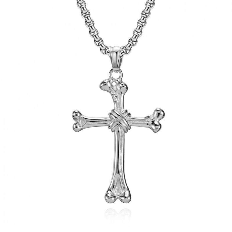Retro Punk Style Stainless Steel Bone Cross Necklace Titanium Niche Personality Neutral Wearing Pendant Accessories