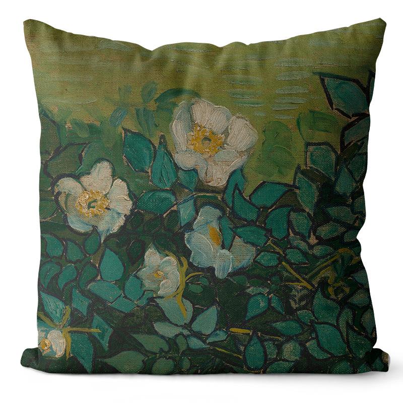 Art Oil Painting Pillow Cover Pastoral Forest Green Flower Home Light Luxury Pillow Sofa Car Bedside Cushion Cover