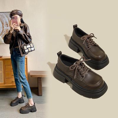 Britse Stijl Platform Verhogende Kleine Leren Schoenen Veelzijdige Veterschoenen Leren Loafers