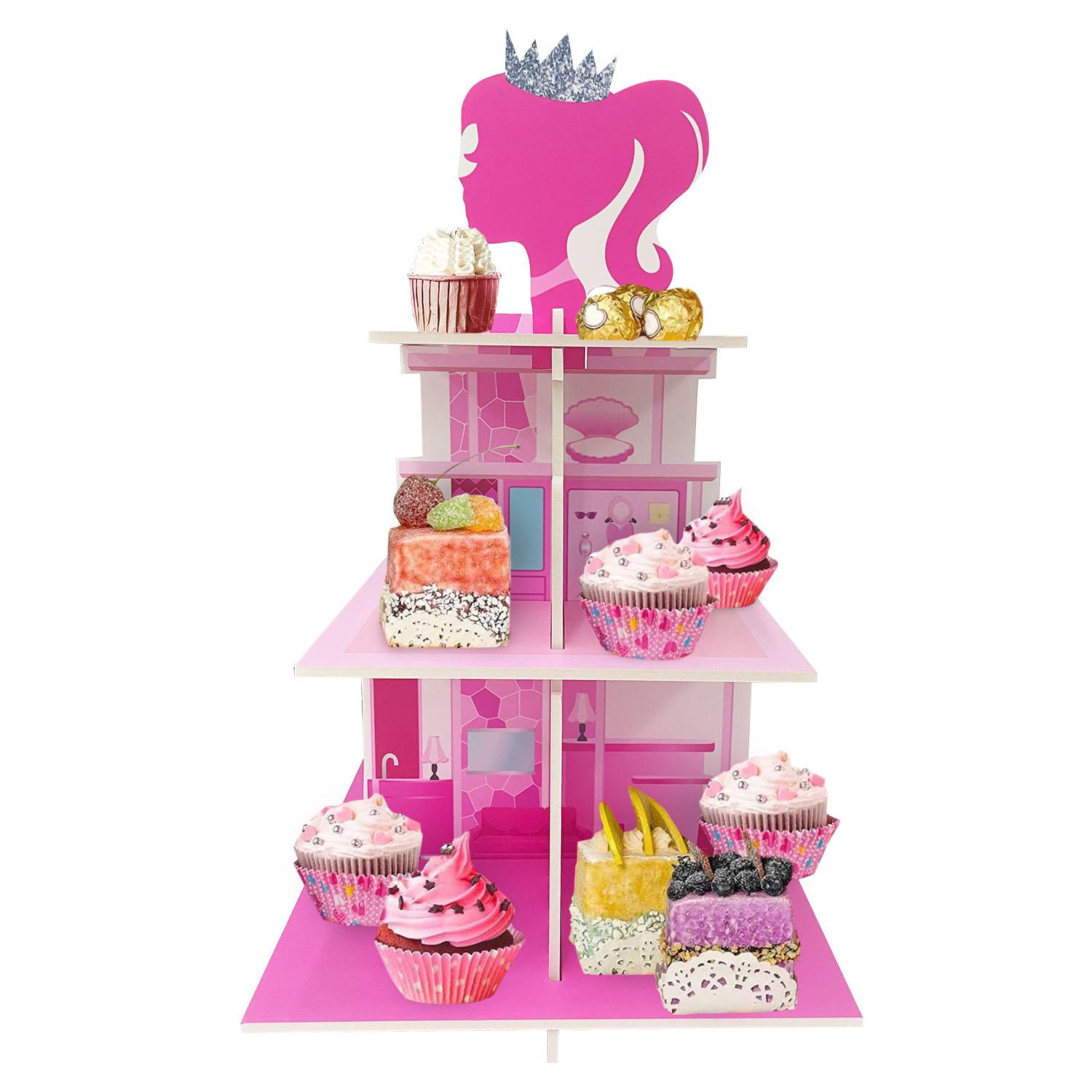 

Pink Princess Cupcake Stand 3-Tiered Pink Dessert Table Displays for Girls Birthday Party Princess Baby Shower Table Decorations