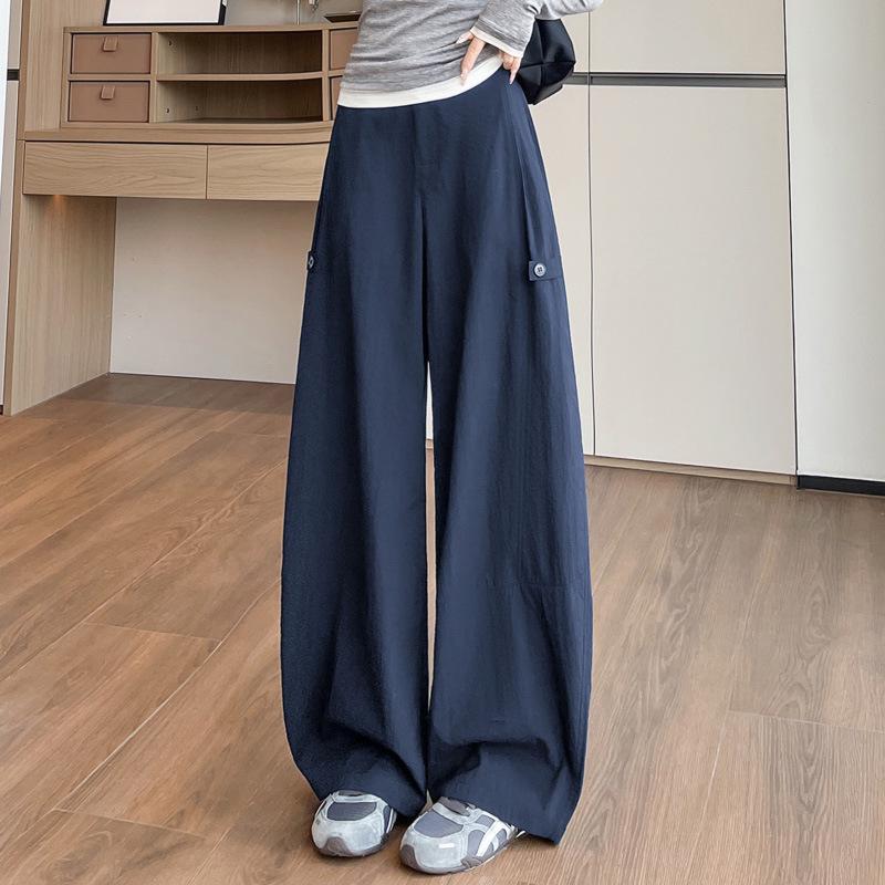 Dark Blue High-Waisted Wide-Leg Pants for Women - Spring/Autumn 2026 Collection Small