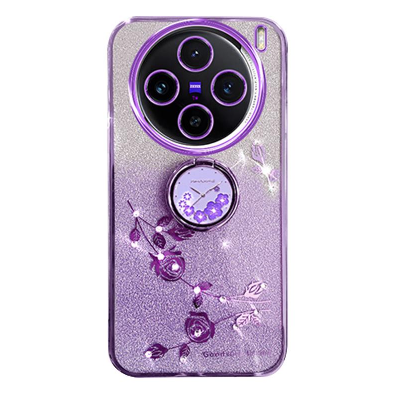 

KADEM For vivo X100 Pro 5G Ring Kickstand TPU Phone Case Glitter Powder Cell Phone Cover Purple