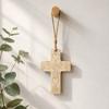Wooden Cross Pendant with Engraved Patterns and Natural Twine Cord Handmade Wooden Cross Charm for Crafting and Decoration