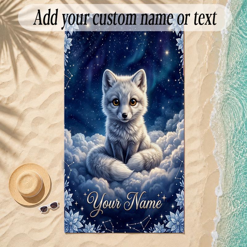 Fox Theme Soft Beach Towel Personalized Custom Name Text Towel Portable for Beach Pool Travel