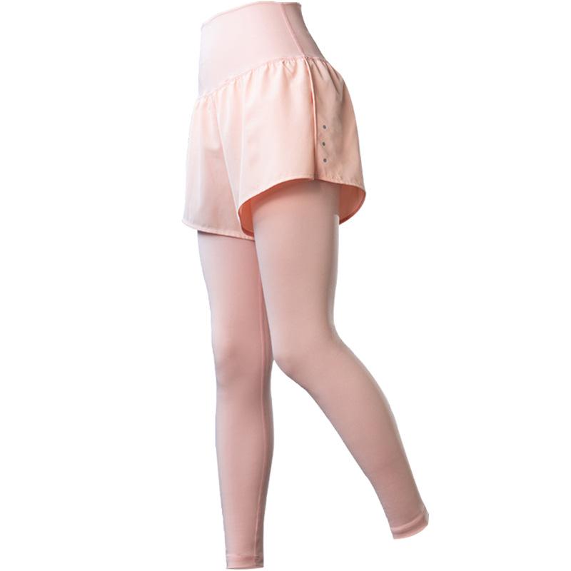 Damen Hoch Elastische Two-in-One Sport-Leggings mit Tasche für Yoga und Laufen