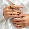 Minimalist Gold Color Tiger's Eye Stackable Ring Set Hammered Open Cuff Rings For Women Everyday & Office Wear All Season