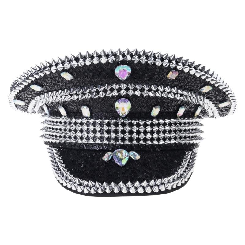 Women Wedding Bride Hat Queen Luxury Rhinestone Hat Punk Rivet Acrylic Gemstone Hat Hen Festival Birthday party Hat