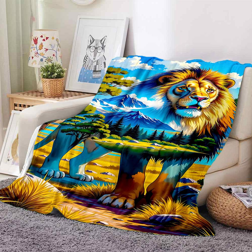 1pc Lion Safari Landscape Blanket Lightweight Blanket Throw Blanket For Sofa, Bed, Travel, Camping, Livingroom, Office, Couch, Chair yy251010016