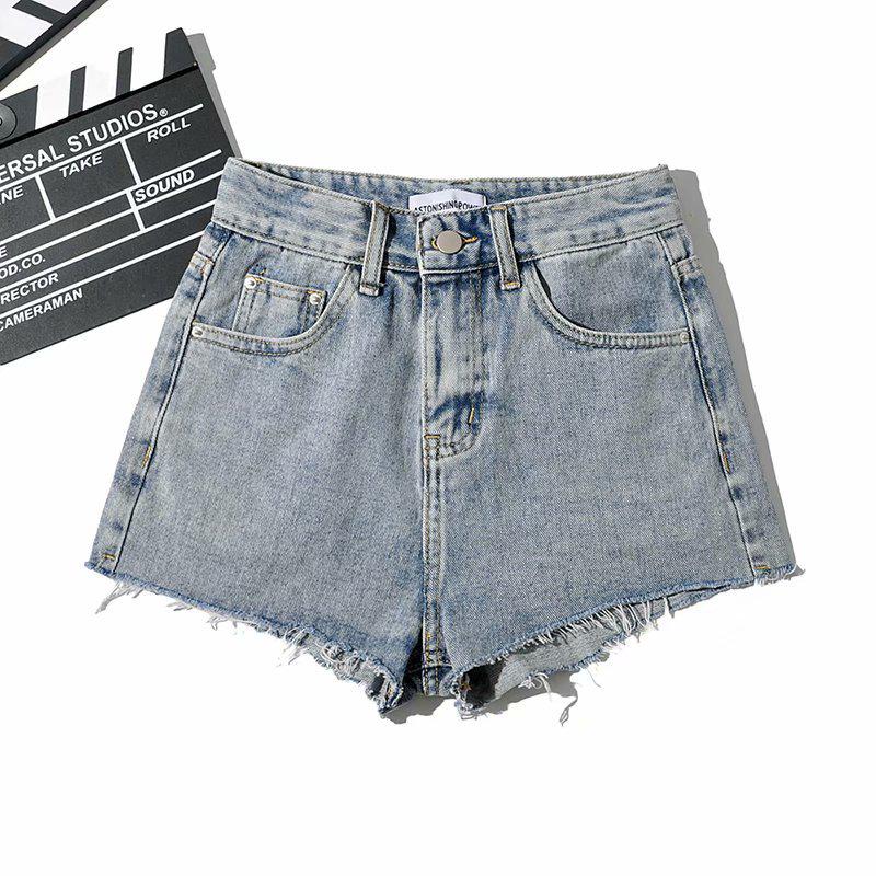 YPFF European & American High-Waist Distressed Denim Shorts for Women - Slimming, Raw Edge, Long Leg Style