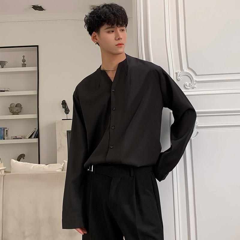 Men's Trendy Autumn Ice Silk Long Sleeve Shirt – Korean Style