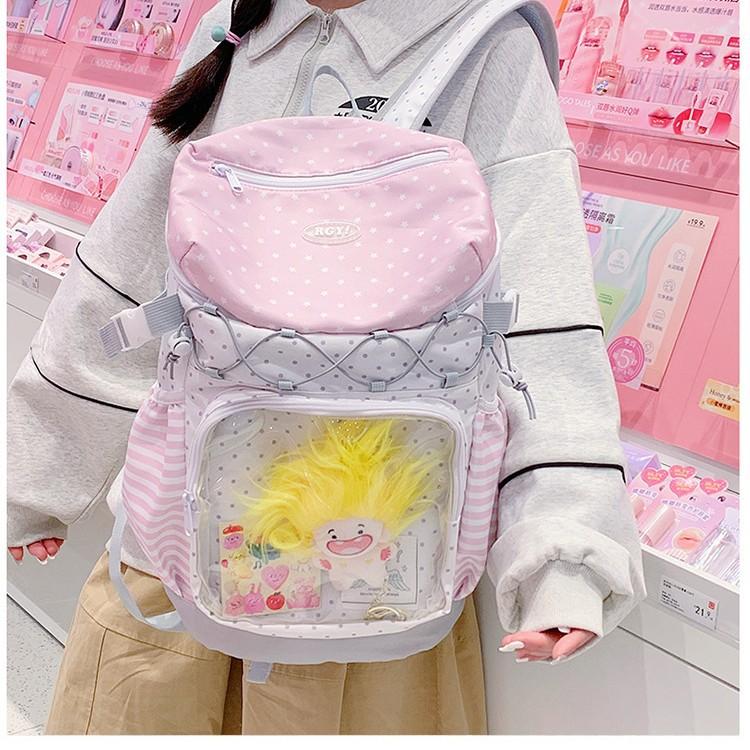 Schoolbag Japanese junior high school backpack for girls and students Large capacity two-dimensional double shoulder transparent pain bag backpack