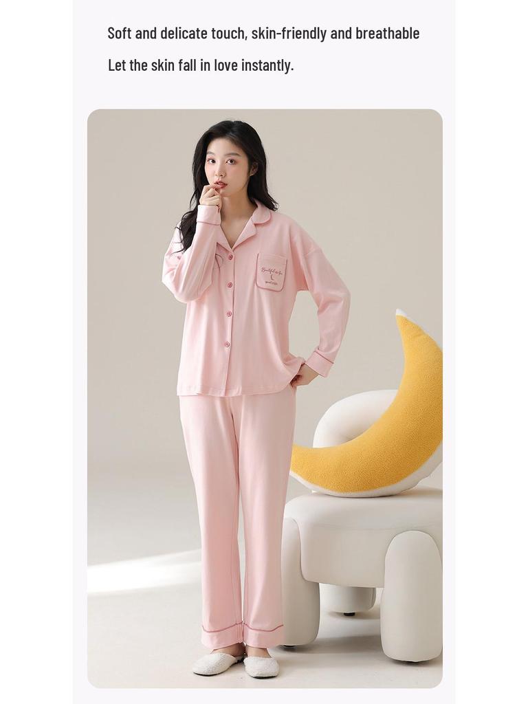 2025 Damen Cartoon Baumwolle Langarm Pyjama Set mit Brustpolster für Drinnen und Draußen - Herbst- und Winterkollektion