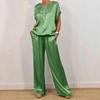 1 Set Women T-shirt Pants Suit Casual Summer Solid Color