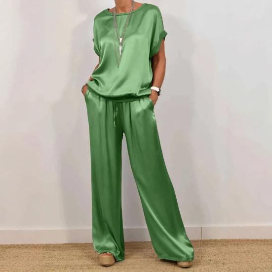 1 Set Women T-shirt Pants Suit Casual Summer Solid Color