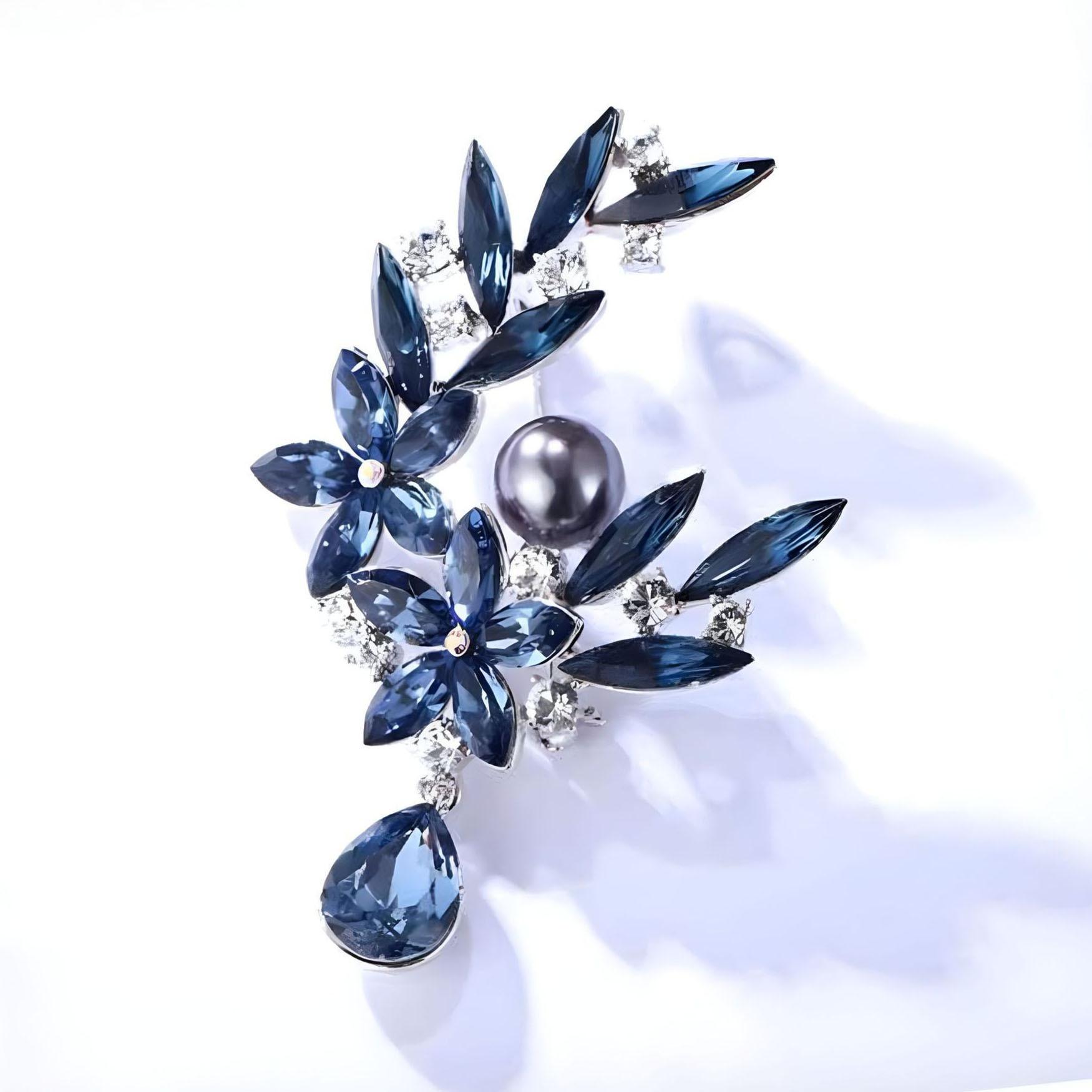 

Брошь «Добавляя завершающий штрих», Элегантная женская брошь «Луна с жемчугом» высокого класса, Значок с нишевым дизайнерским чувством. серебряный/синий