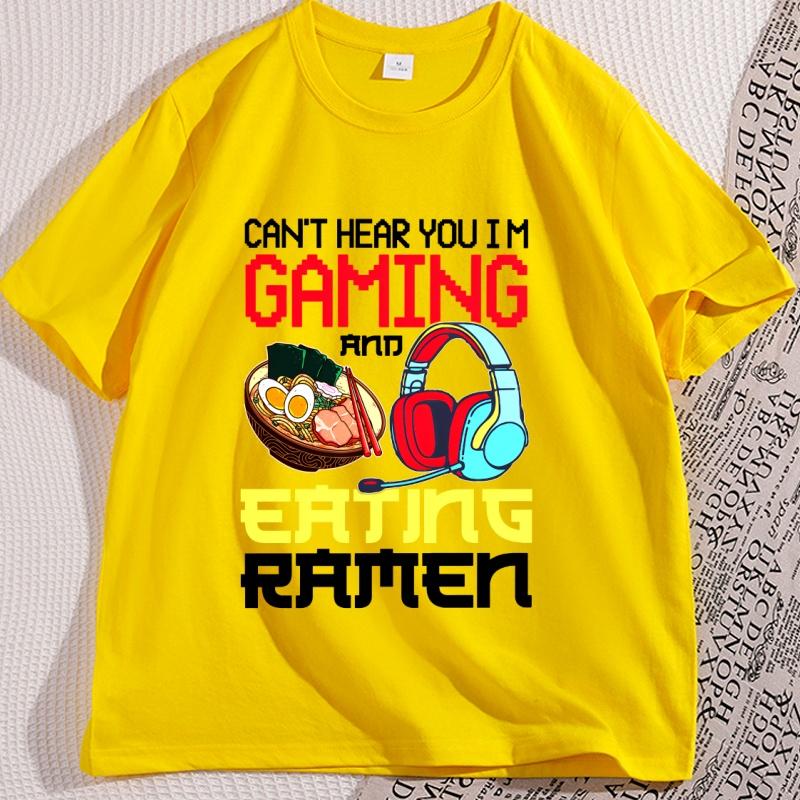 Gaming Ramen TShirt Men Women Casual Japanese Style Anime Gamer Eating Noodles Tshirt Funny Nerd Kawaii Ramen Gamer Tee Shirt