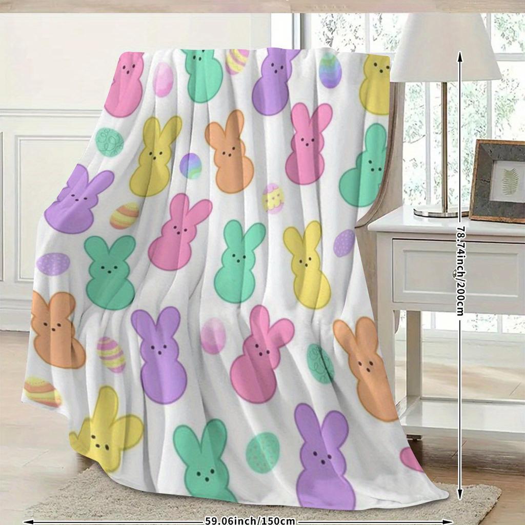 A Colorful Easter Bunny Printed Fleece Blanket That Is Soft, Comfortable, And Warm. It'S The Perfect Holiday Or Birthday Gift