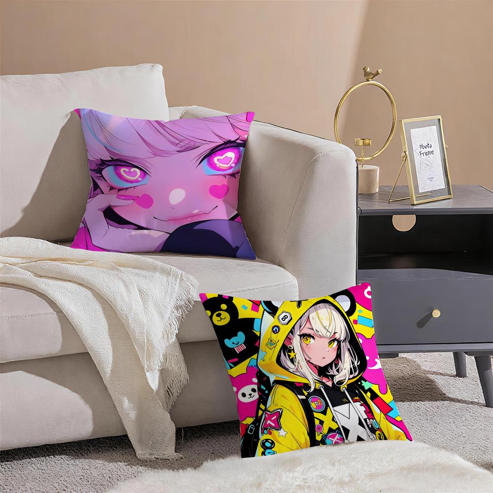 Cool Futuristic Stylish Art CCyberpunk Girl Cushion Cover Pillowcase Short Plush Invisible zipper Room Sofa Cushion Cover