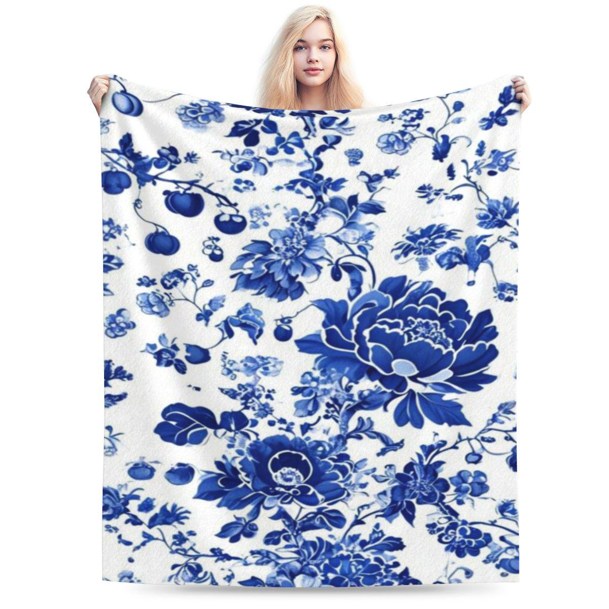 Blue Chinoiserie Blue And White Floral Roses Custom Soft Gift An UltraSoft Micro Fleece Blanket 75x100cm