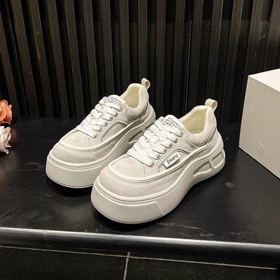 Women's Thick-Soled Large-Toe White Shoes, Ins Versatile Height Increasing Casual Bread Board Shoes