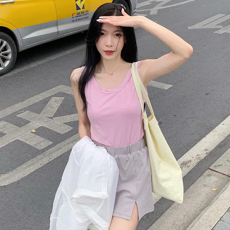 Women's Summer Slimming Vest, Large Size, Short Style, Sleeveless, Anti-Exposure, Threaded Design, Model 8008#