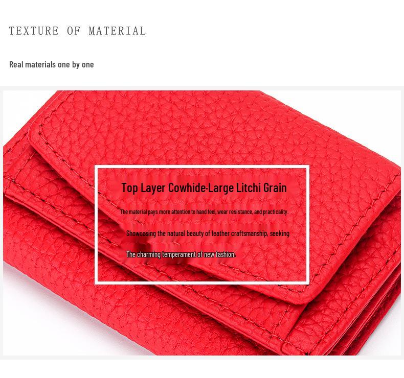 Kompaktowy portfel trójdzielny w stylu japońsko-koreańskim z prawdziwej skóry