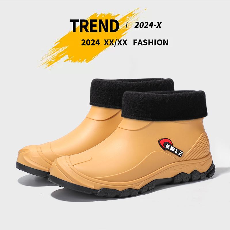 Spring and Autumn Short Rain Shoes Trendy Men's Fashion Rain Boots Urban Outdoor Wading Shoes Waterproof Glue Shoes Fleece Cover Thermal Rubber Shoes