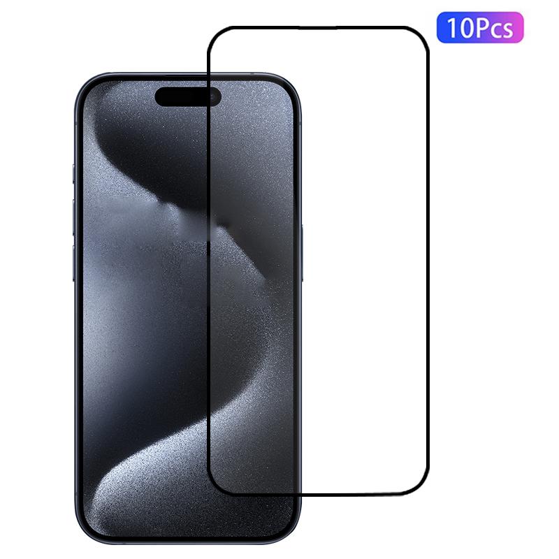 

10Pcs For iPhone 16 Pro Full Screen Protector Full Glue Silk Printing Black Edge Type A
