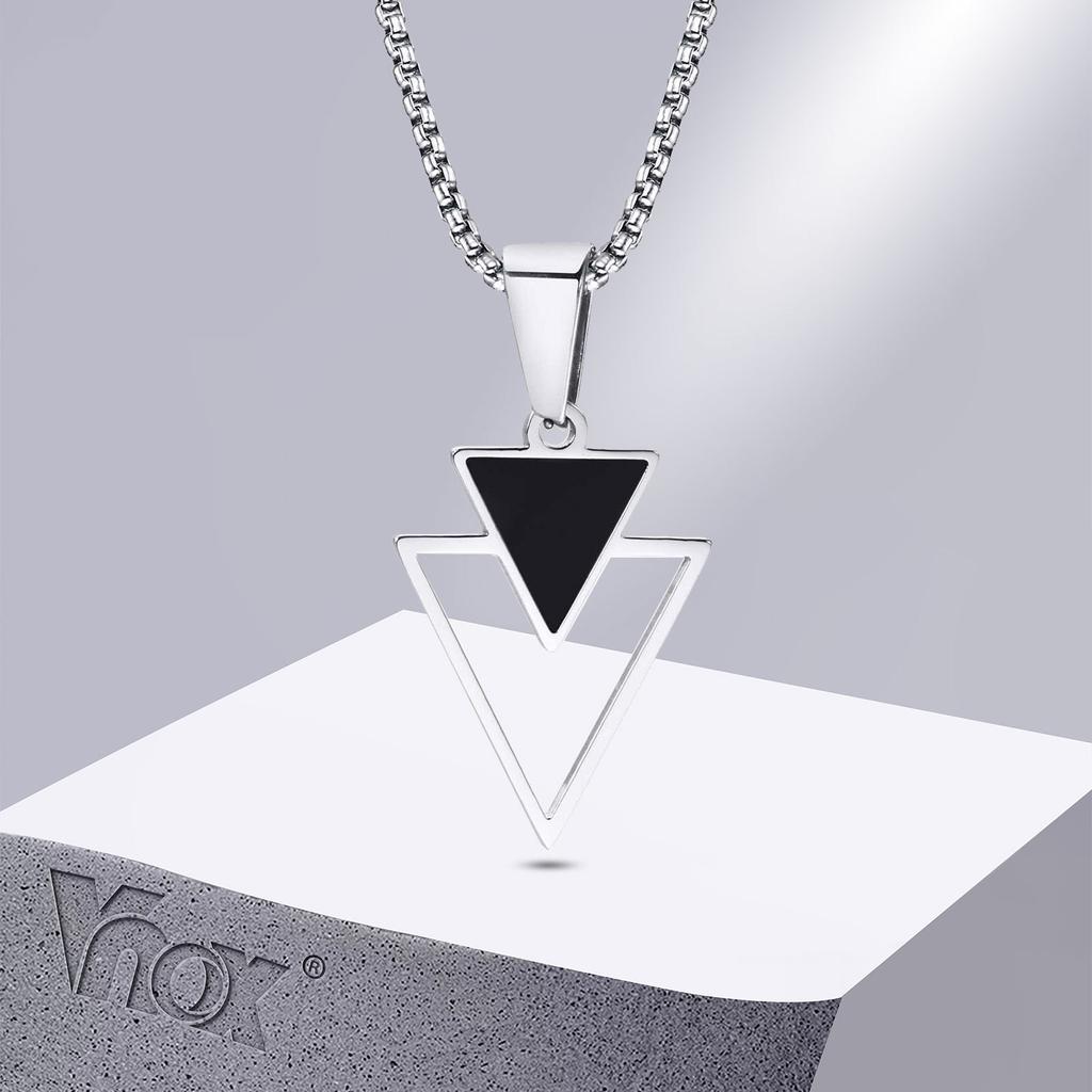 Vnox New Fashion Triangle Pendant Necklace for Men Boys, Minimalist Stainless Steel Hollow Geometric Collar Male Jewelry Gift