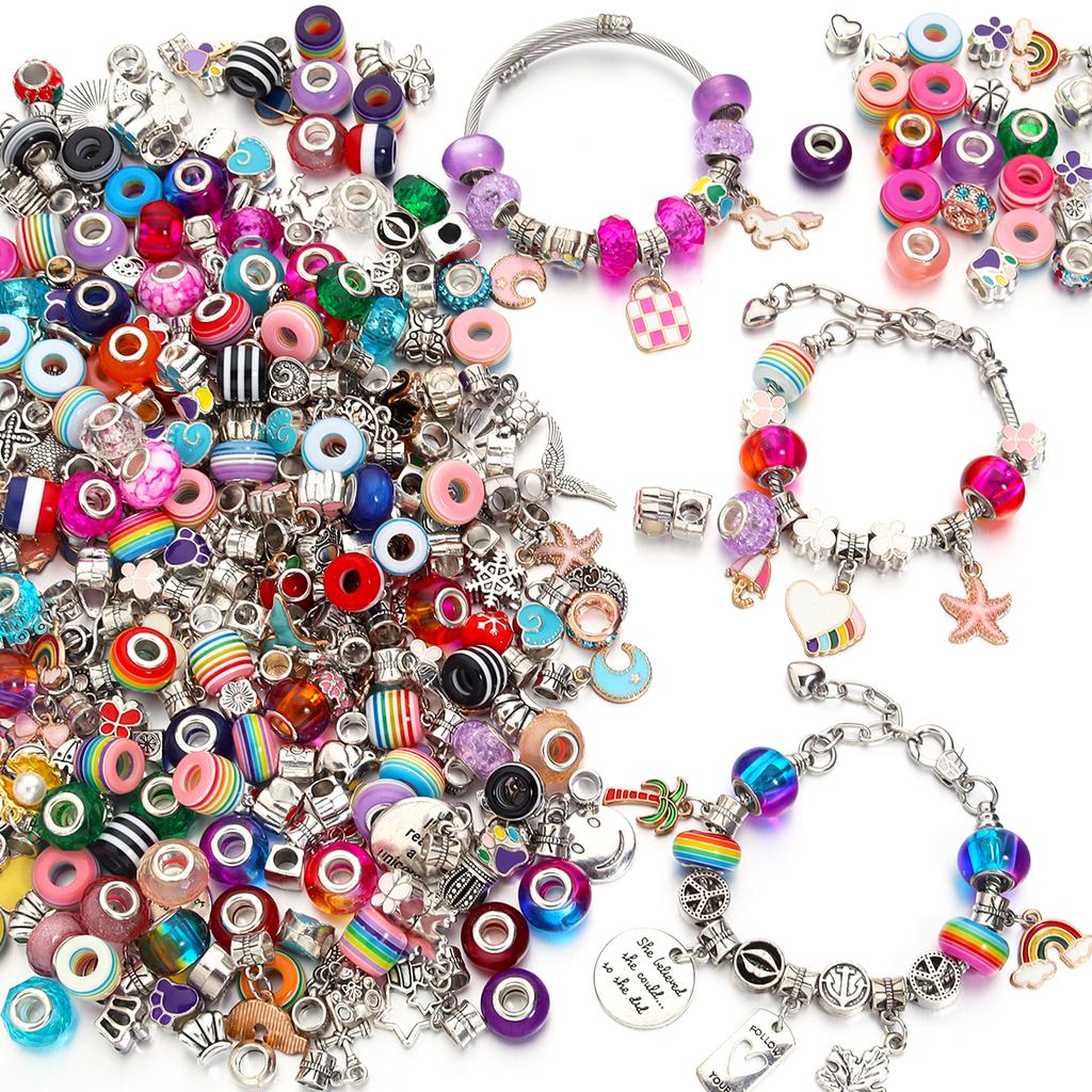 1Box Resin Beads Metal Beads Charms Big Hole Loose Spacer Beads Bracelet Making Kit For Jewelry Making Diy Accessories Gift Box