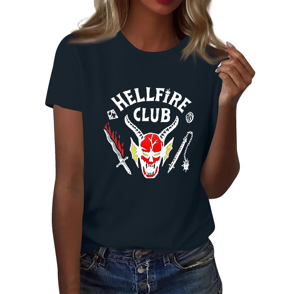 Women's Fashionable Casual Short Sleeved Printed T-Shirt Round Neck Top