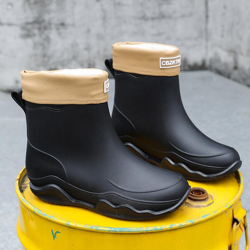 Rain shoes men's and women's medium tube plastic non-slip water shoes outdoor water boots warm rain boots couple rubber shoes you