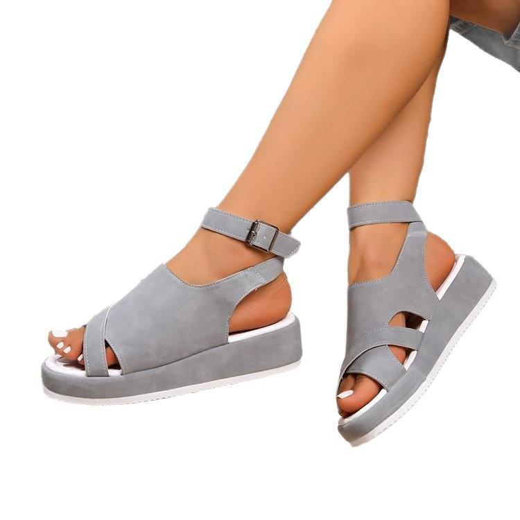 Large size one-word buckle with platform sandals, summer comfortable casual soft-soled fish mouth beach open-toed women's shoes
