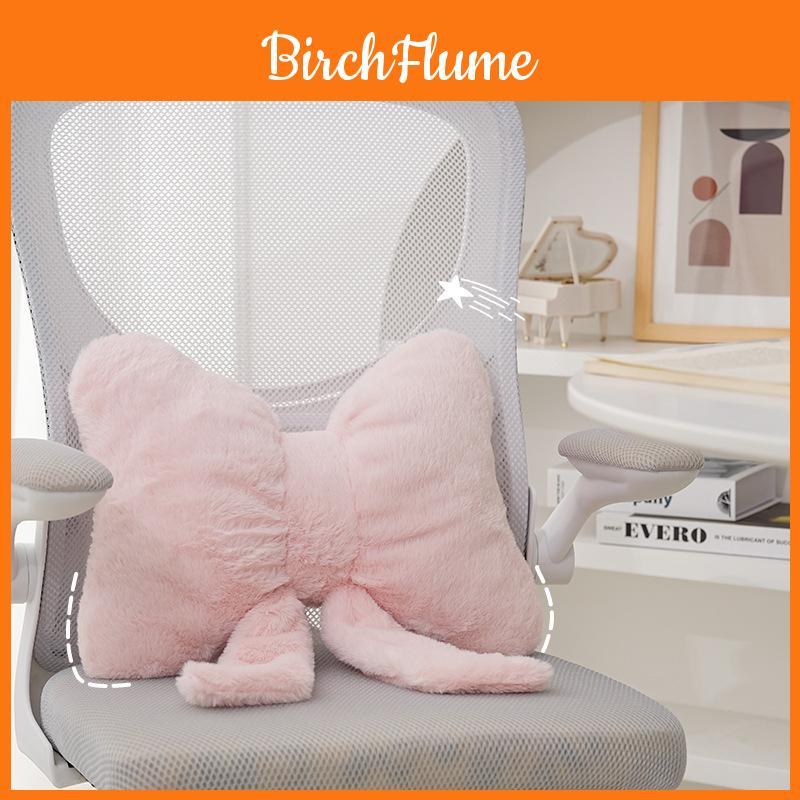 Modern Minimalist Pink Bunny Faux Fur Decorative Throw Pillow With Bow Ribbon For Living Room Decor